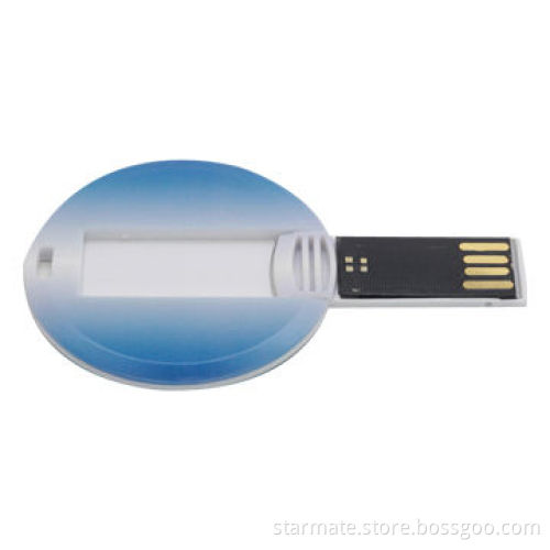 Round Mini Credit-card USB Flash Drive with Digital Print, 64 to 32GB Capacity